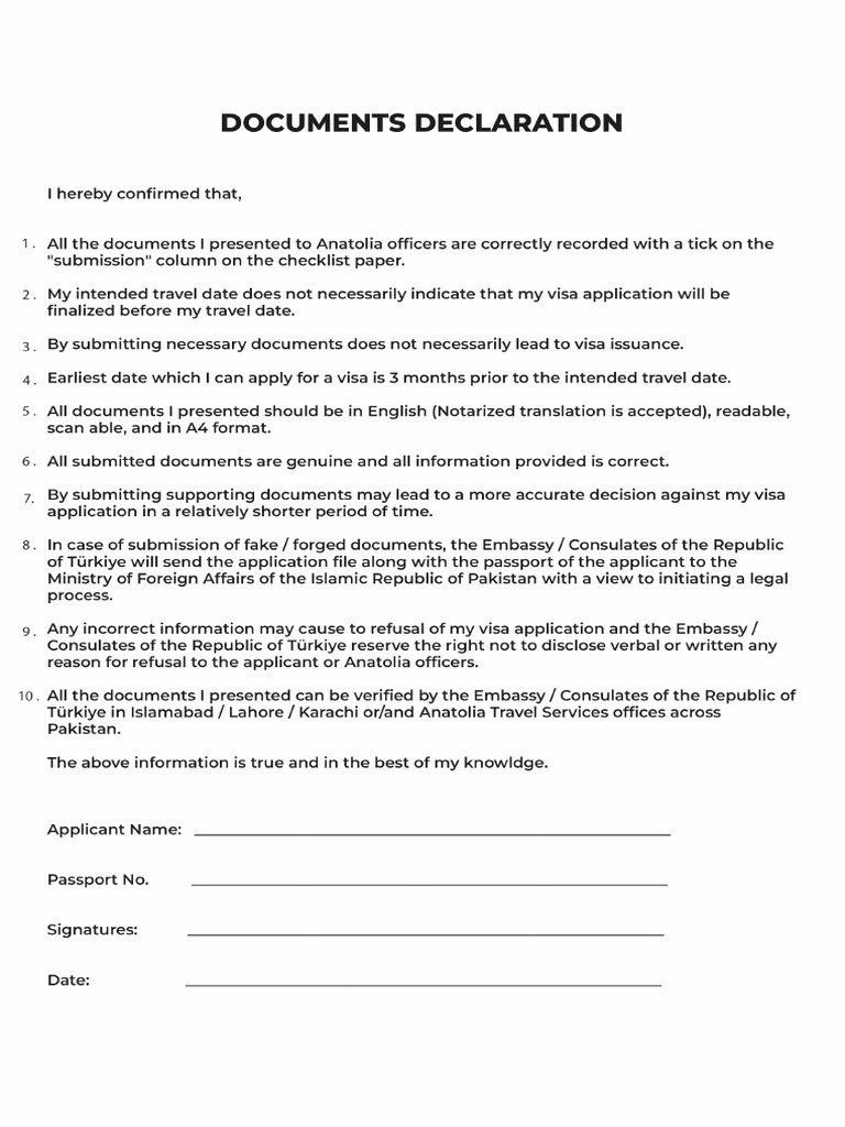 Documents Declaration Form | PDF