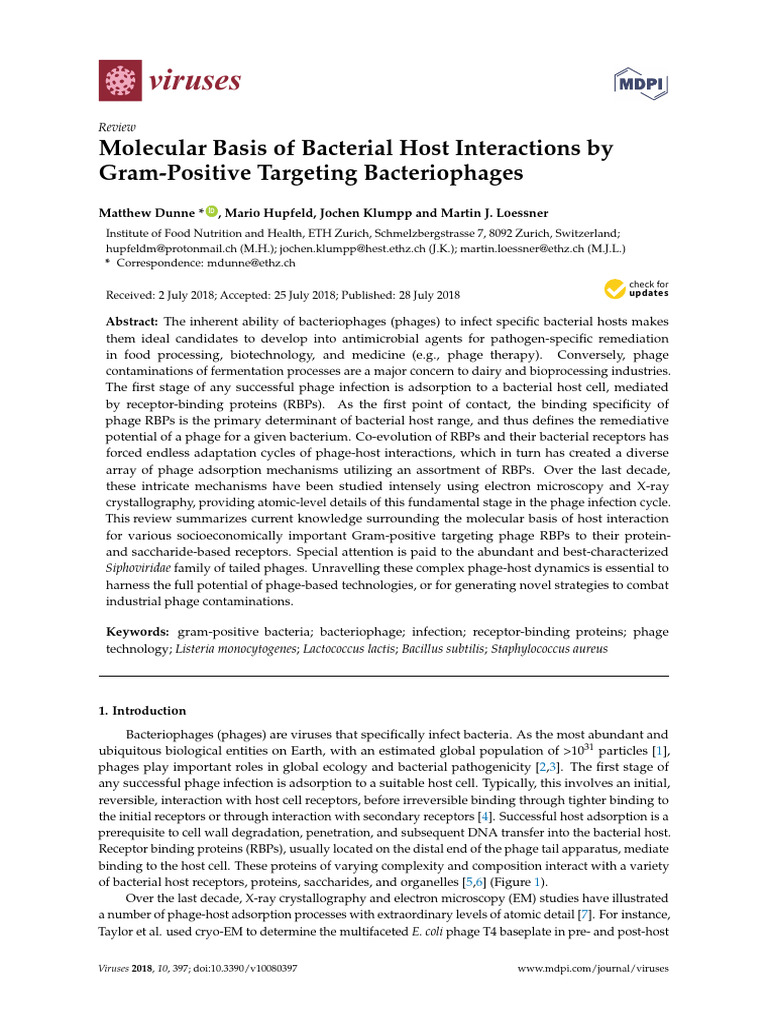 Gram-Positive Bacteriophage Host Interactions | PDF | Bacteriophage ...