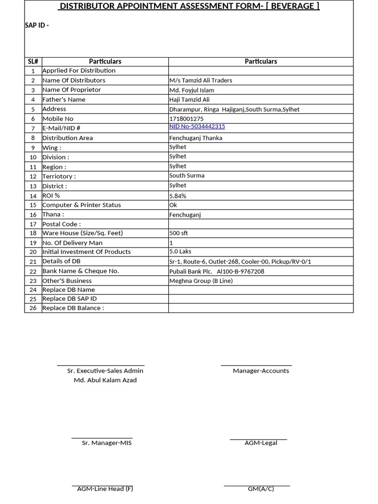 Beverage Distributor Appointment Form | PDF