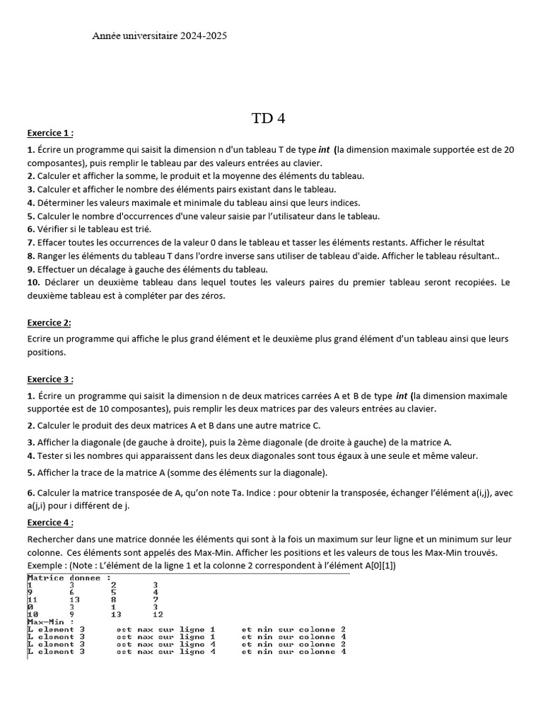 Exercices de programmation en tableaux et matrices | PDF