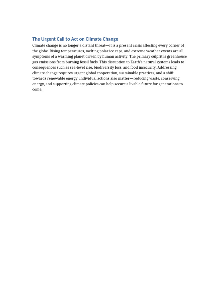 Urgent Action Needed on Climate Change | PDF