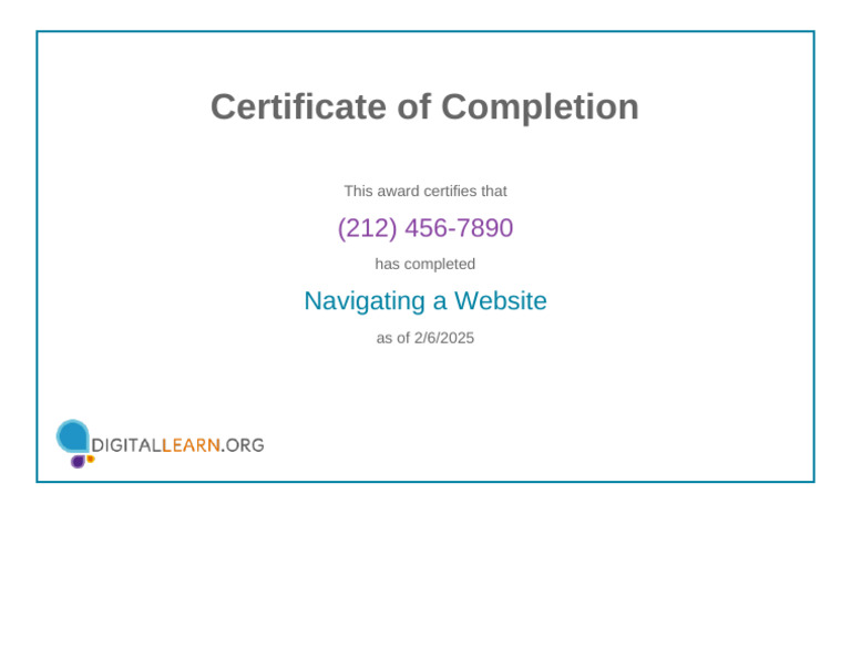 Navigating A Website Completion Certificate | PDF