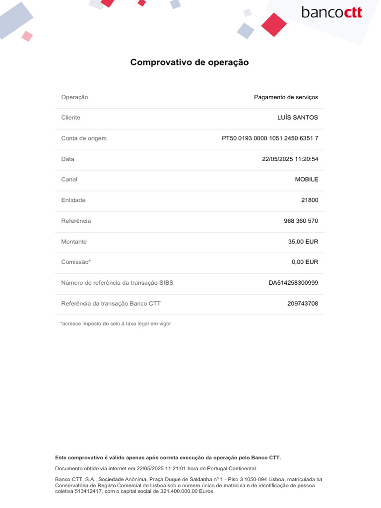Comprovativo de Pagamento - 22/05/2025 | PDF