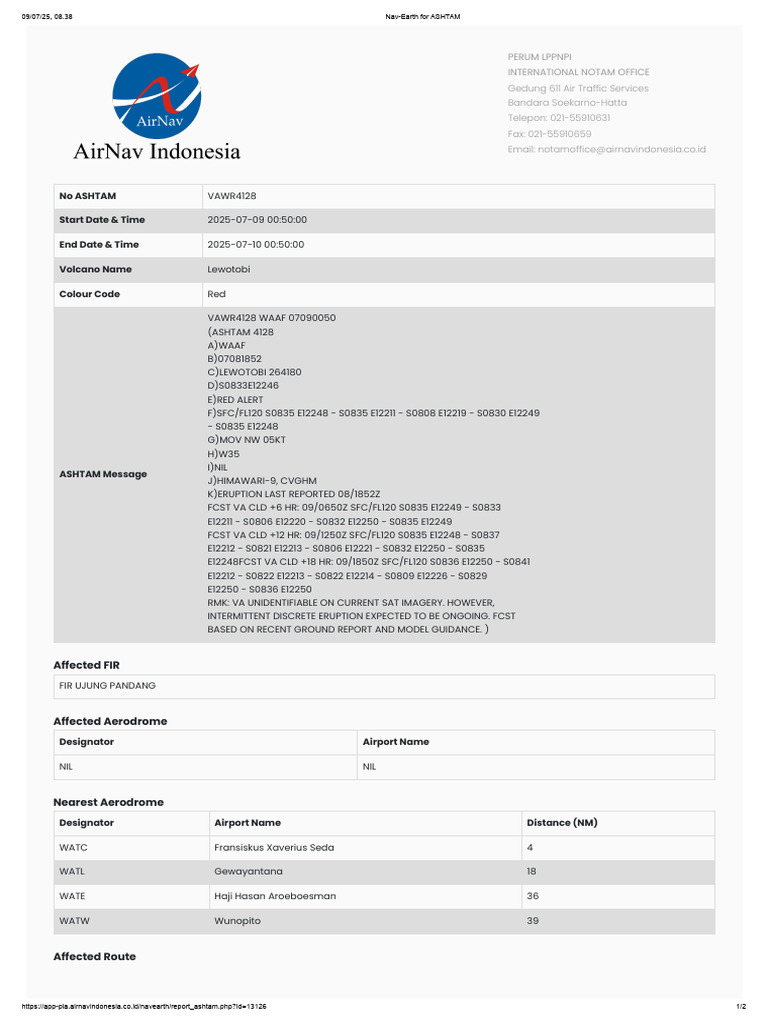 Ashtam Vawr4128 Lewotobi 090050 | PDF | Aviation