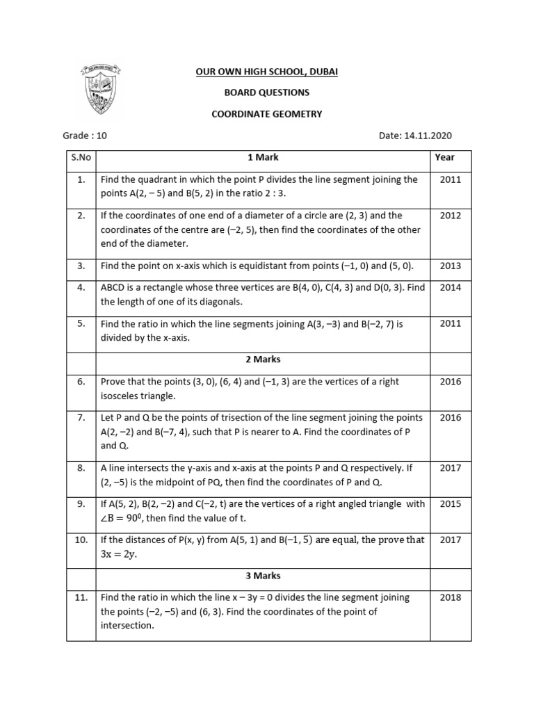Grade 10 Coordinate Geometry Questions | PDF | Triangle | Elementary ...