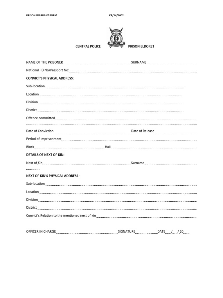 Prison Warrant Form Template | PDF