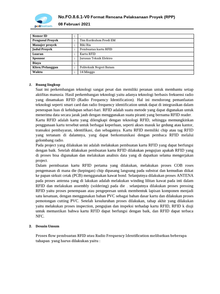Pblem-Rfid Rencana Pelaksanaan Proyek (RPP) Terbaruuu | PDF