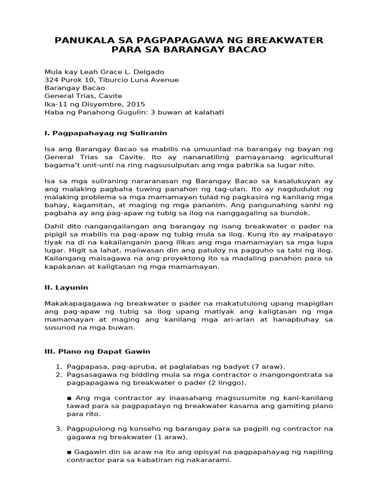 Panukalang Proyekto Example | PDF