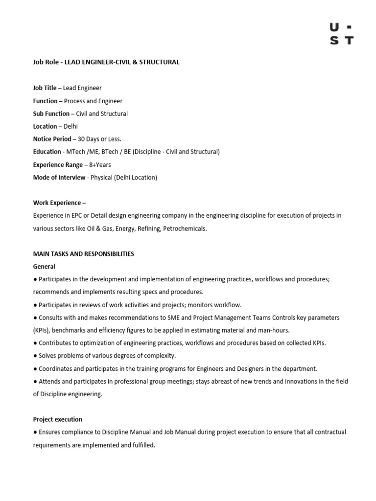 Lead Civil & Structural Engineer Role | PDF | Engineering | Project ...