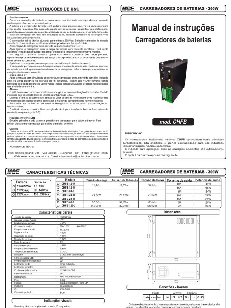 Instruções para Carregadores MCE CHFB | PDF | Relé | Diodo emissor de luz