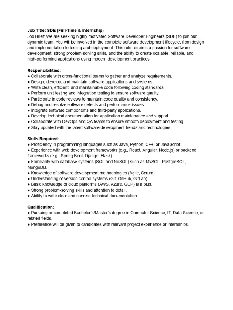 SDE Job Opportunities and Benefits | PDF | Software Development ...