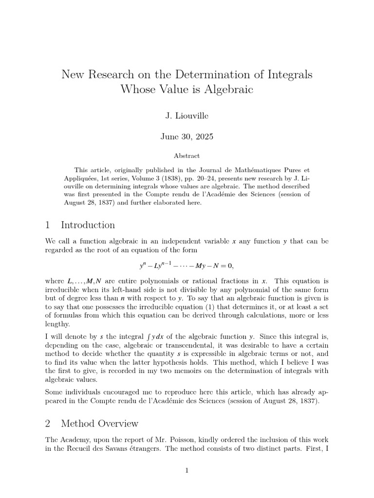 Algebraic Integral Determination Method | PDF | Equations | Integral