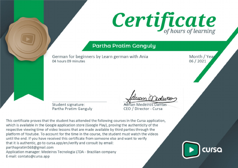 Foreign Language Course Certificate | PDF
