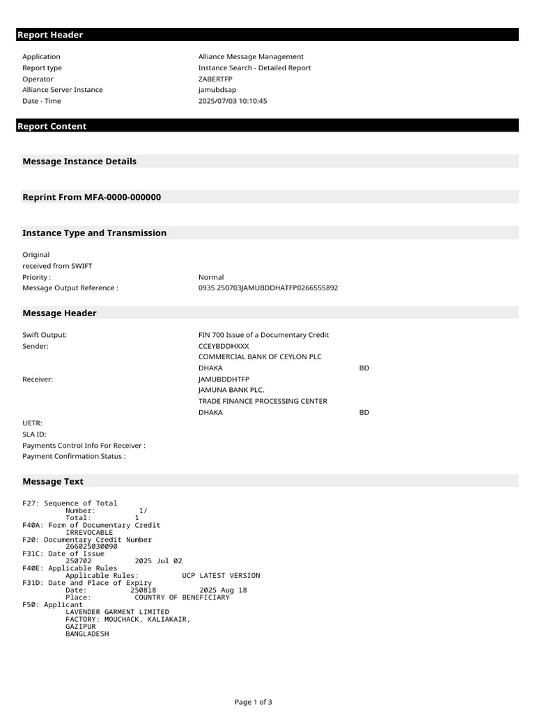 Detailed SWIFT Credit Report | PDF