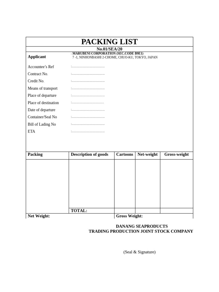 Packing List | PDF