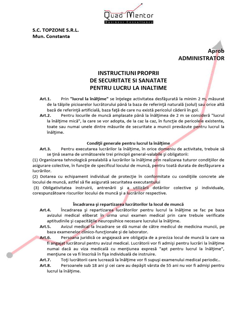 10 - Instructiuni Proprii Pentru Lucrul La Inaltime | PDF