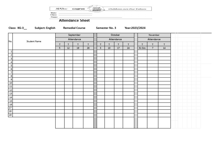 Remedial Class Follow Up Sheet 2023-2024.Xlsx - KG-3 | PDF