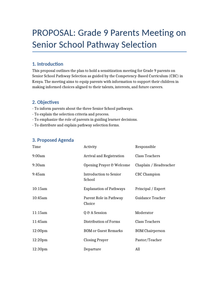 Grade 9 Parent Meeting on Pathway Selection | PDF