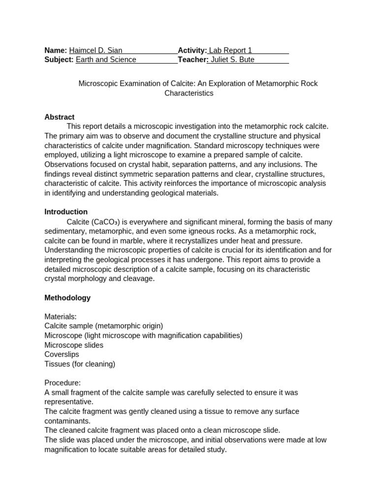 Haimcel D. Sian Lab Reports | PDF | Microscopy | Rock (Geology)