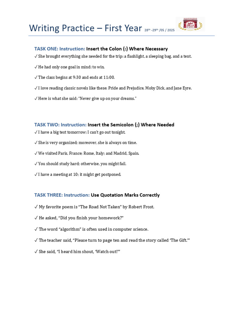 Writing20Practice20 20punctuation202 | PDF