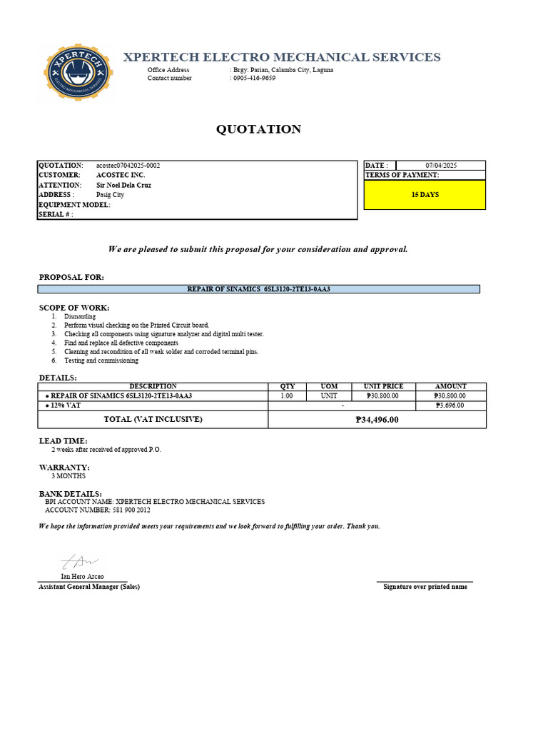 Sinamic07042025 0002 Quotation | PDF