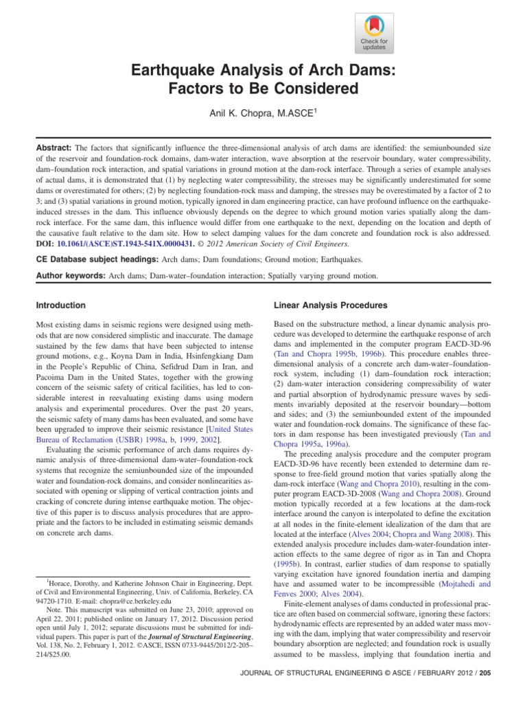 Earthquake Impact on Arch Dams Analysis | PDF | Dam | Earthquakes