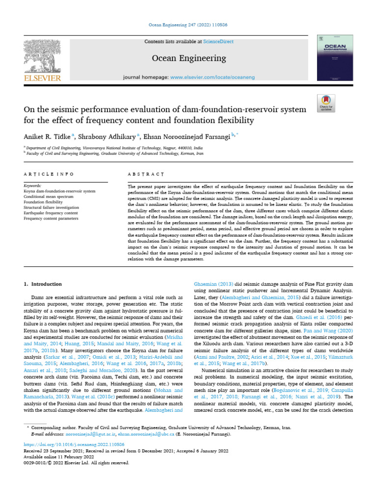 Seismic Performance of Koyna Dam System | PDF | Spectral Density ...