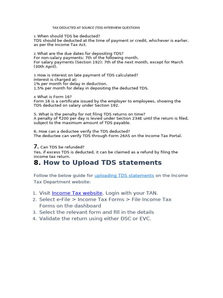 TDS Interview Questions and Answers | PDF | Debits And Credits | Taxes