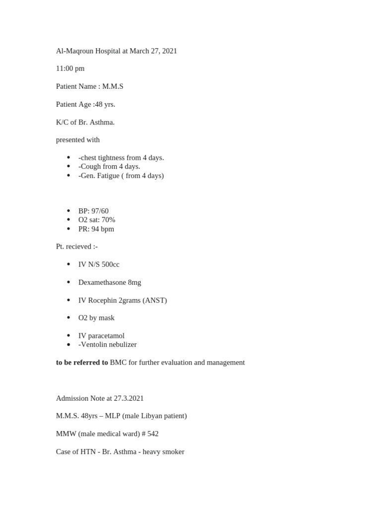 Patient Case: Bronchial Asthma &amp; LRTI | PDF | White Blood Cell ...