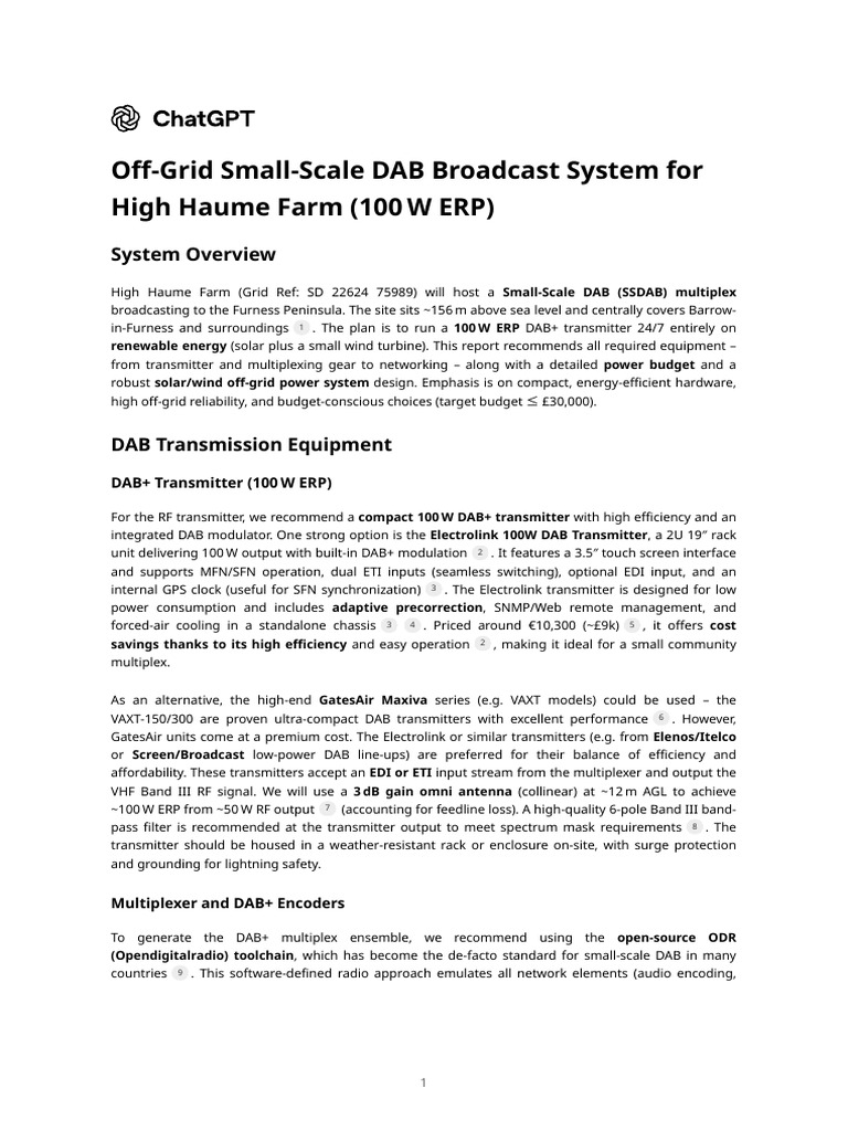 Off-Grid Small-Scale DAB Broadcast System For High Haume Farm (100 W ...