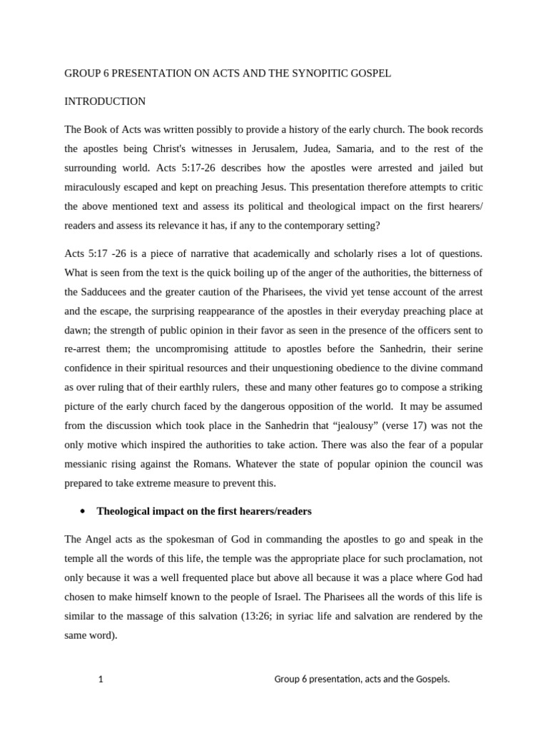 Acts 5:17-26 Analysis and Impact | PDF | Jesus | Acts Of The Apostles