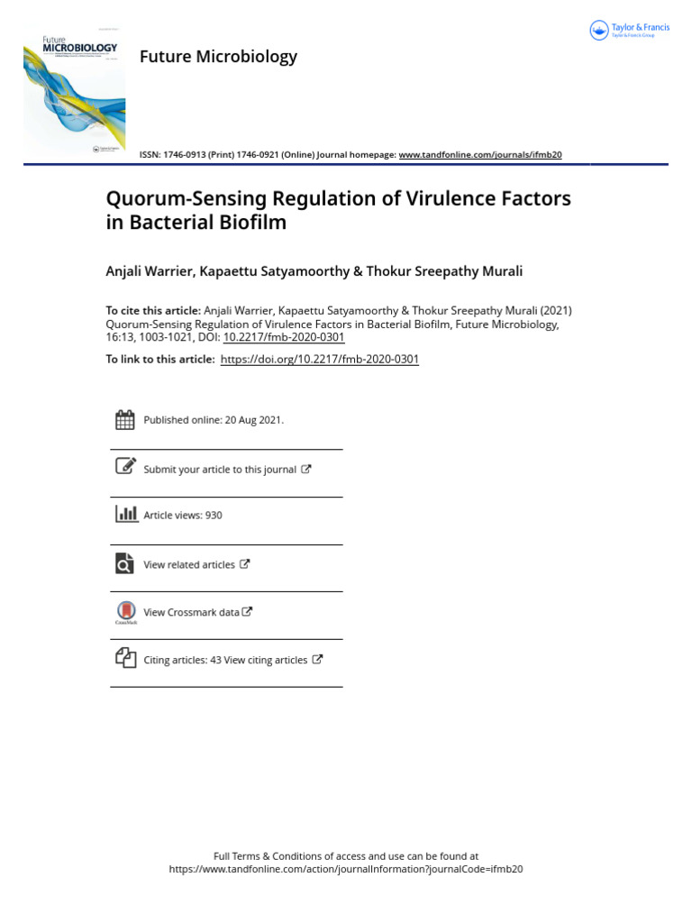 Quorum-Sensing Regulation of Virulence Factors in Bacterial Biofilm ...