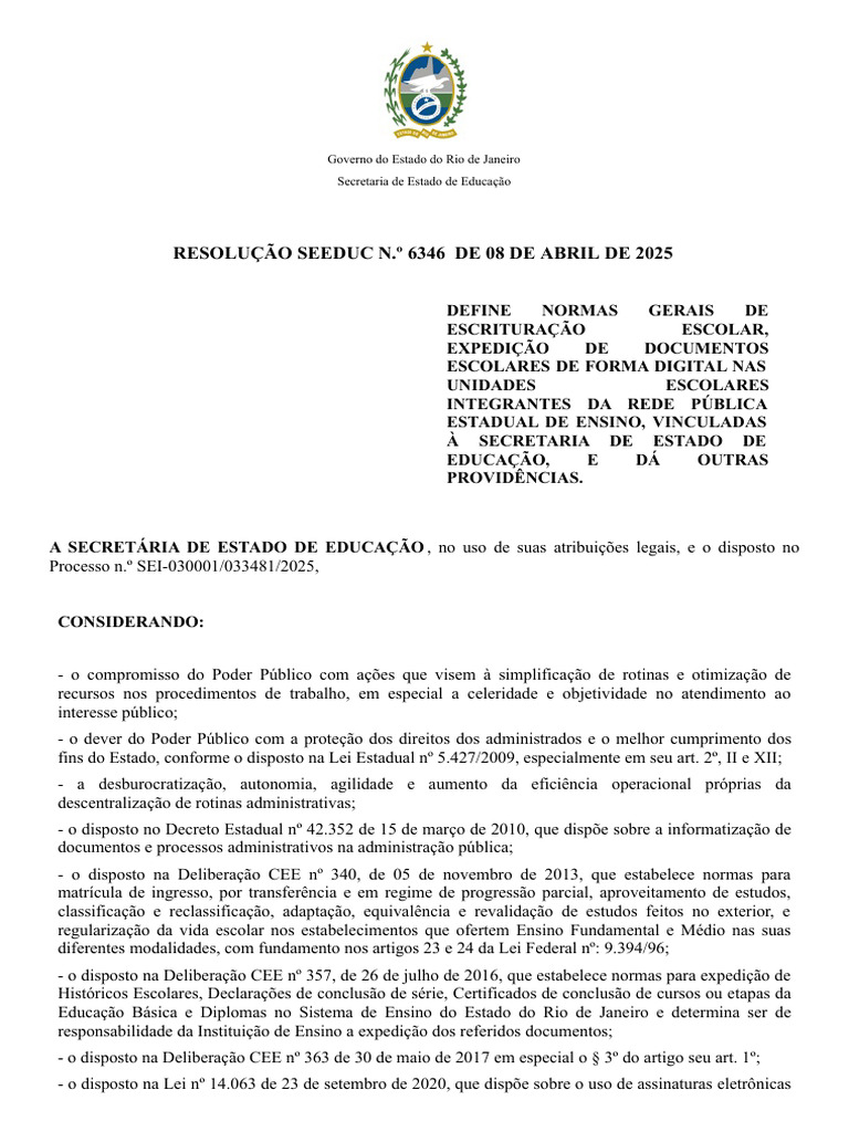 Normas de Escrituração Escolar SEEDUC 2025 | PDF | Estado | Ensino médio