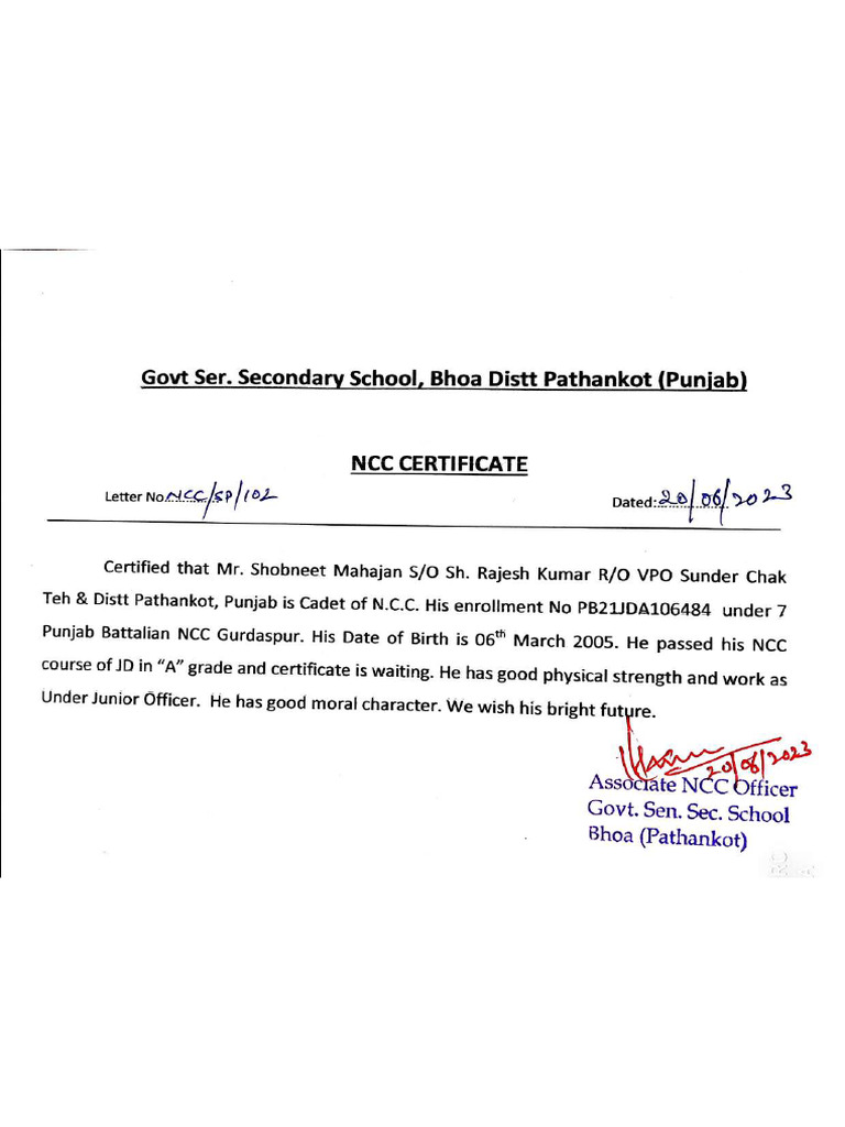 NCC Certificate - Compressed | PDF