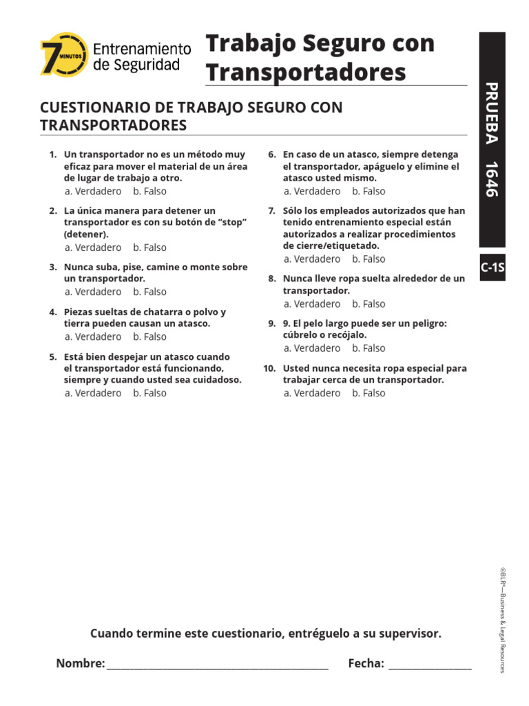 Working Safely With Conveyors 7 Minute Safety Trainer Spanish Quiz | PDF