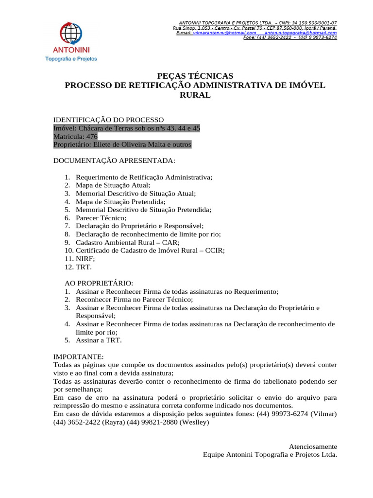 Retificação Administrativa de Imóvel Rural | PDF