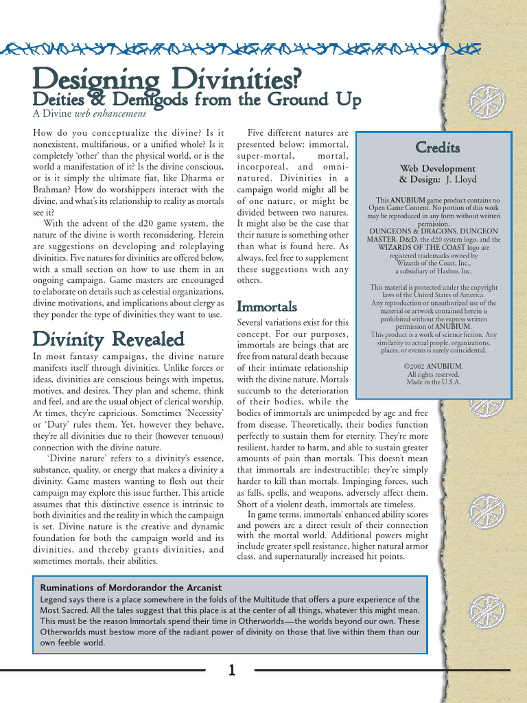 Designing Divine Beings for RPGs | PDF