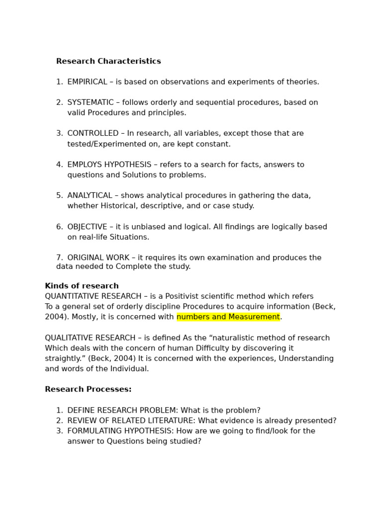 Key Characteristics of Research Methods | PDF | Methodology ...