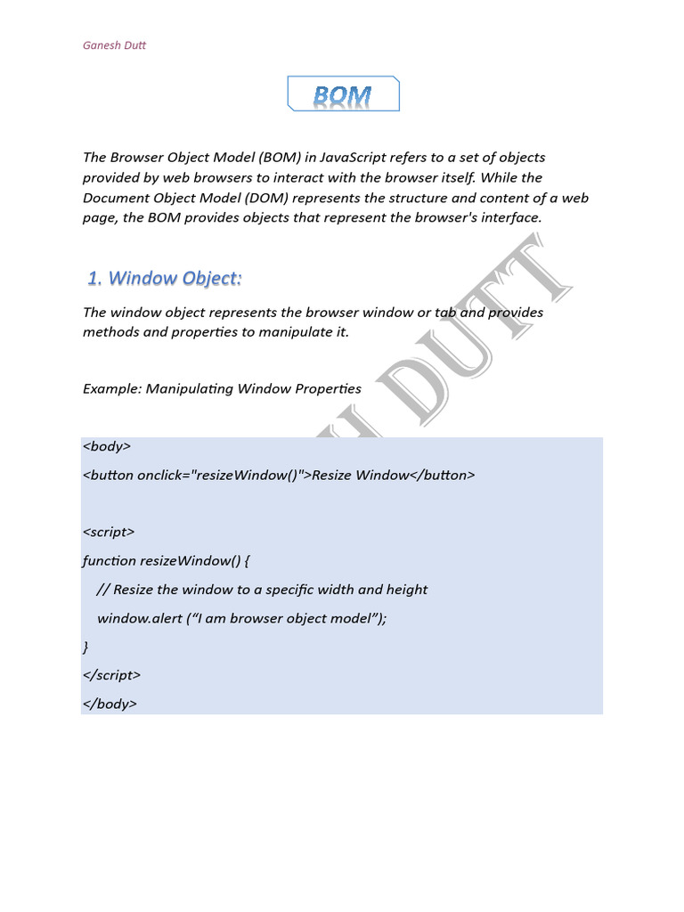 JavaScript Browser Object Model Guide | PDF | Java Script | Software ...