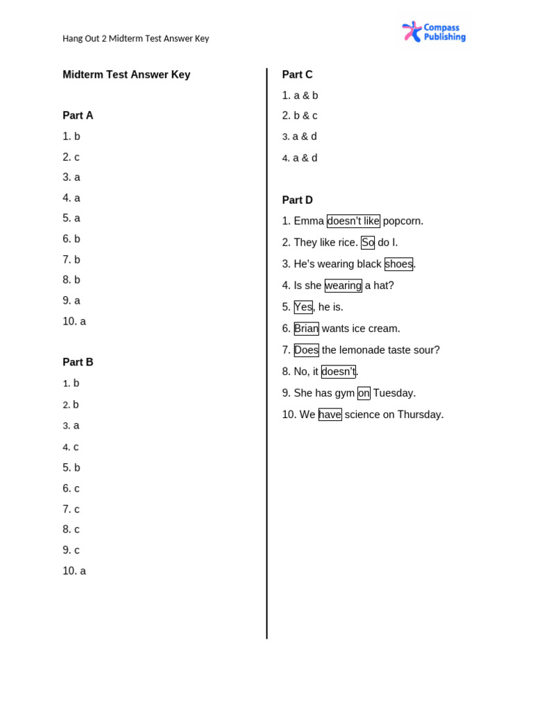 HangOut 2 Midterm Test AK | PDF