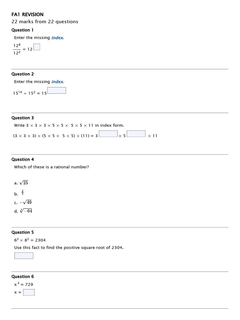 FA1 Revision Questions and Solutions | PDF