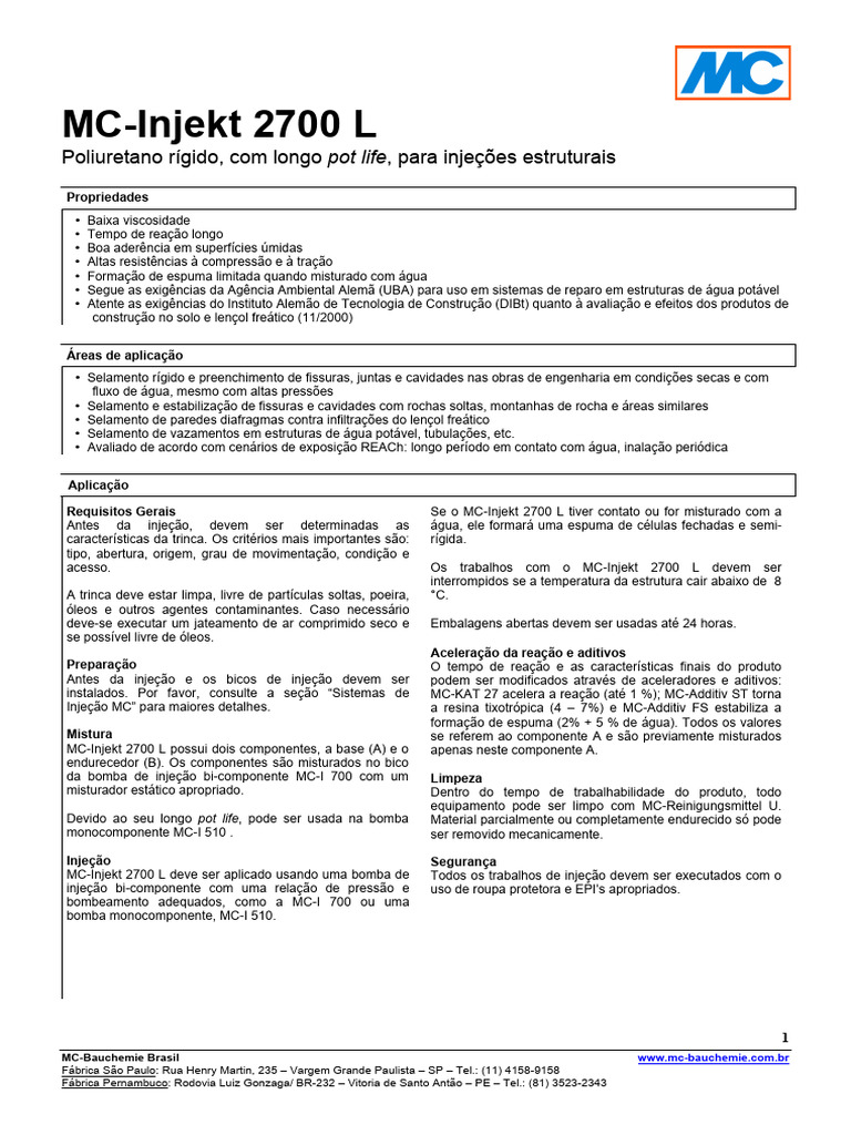 MC-Injekt 2700 L - 07-2013 | PDF | Poliuretano