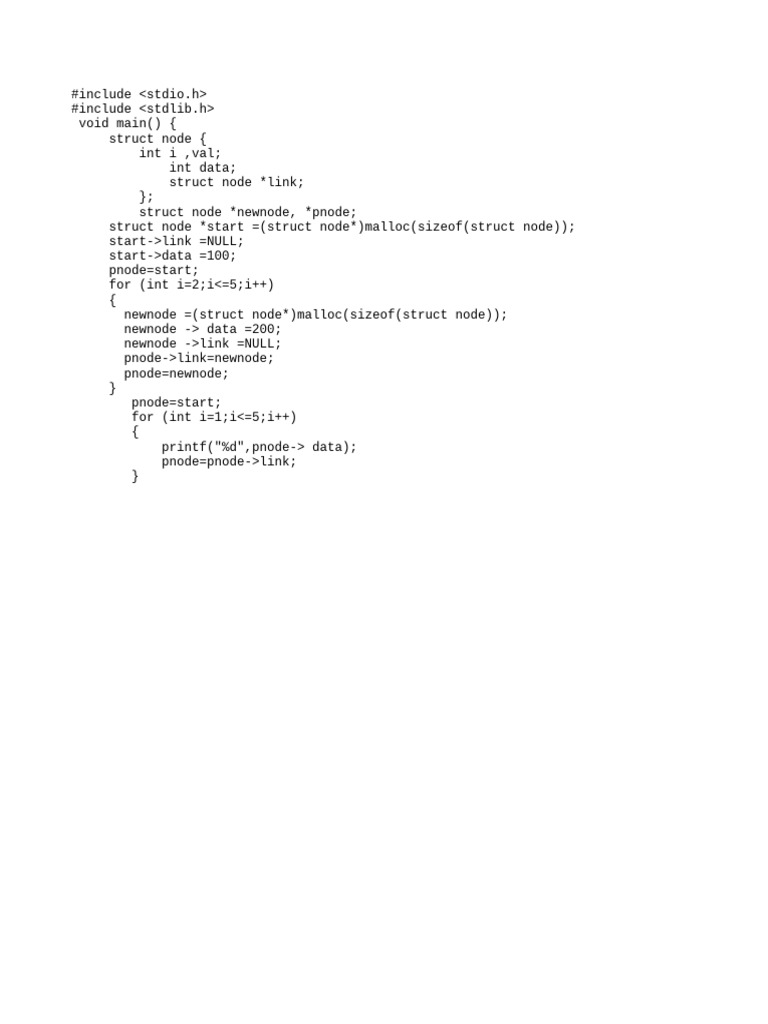 C Program for Linked List Creation | PDF