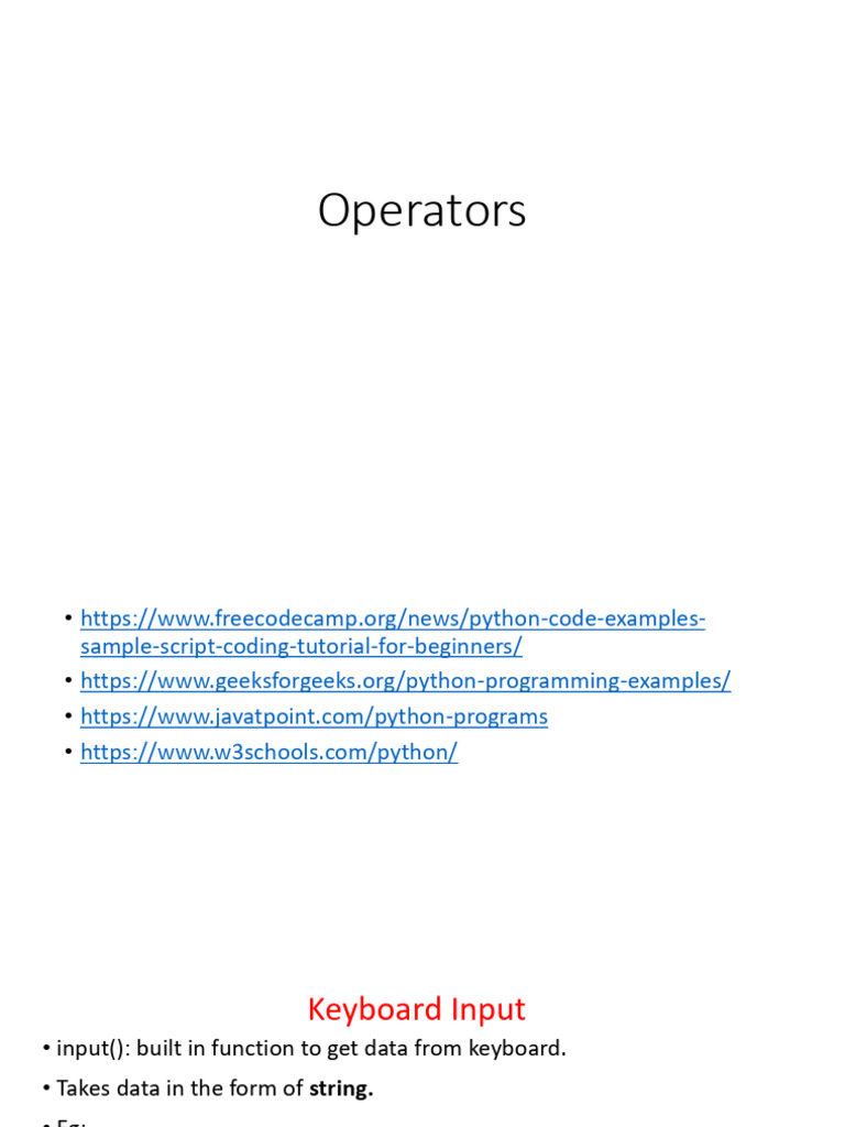 Python Operators and Input Basics | PDF | Boolean Algebra | Teaching ...
