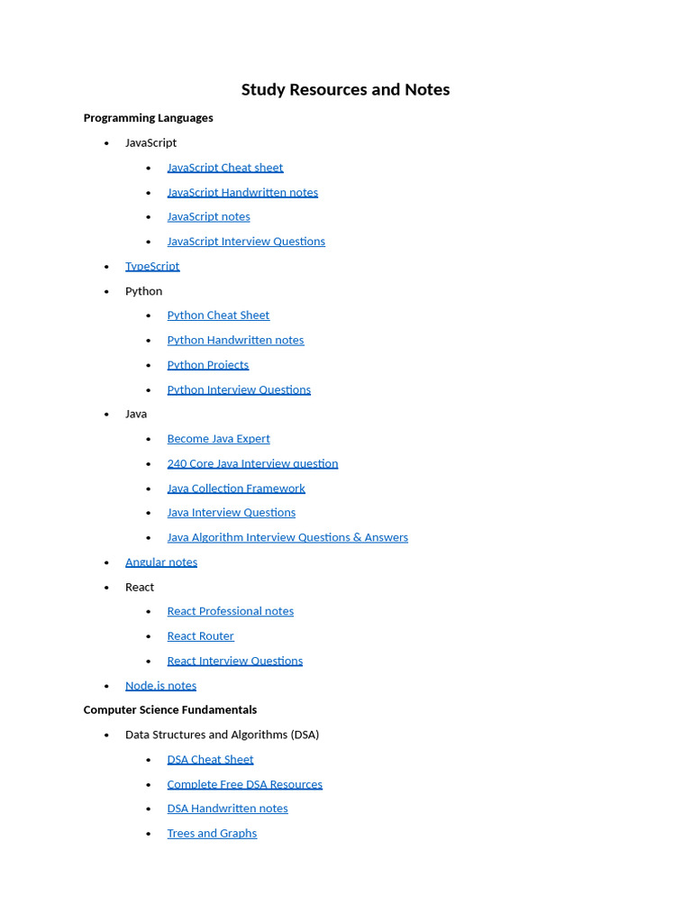 Comprehensive Study Resources for Programming | PDF | Java Script | Web ...
