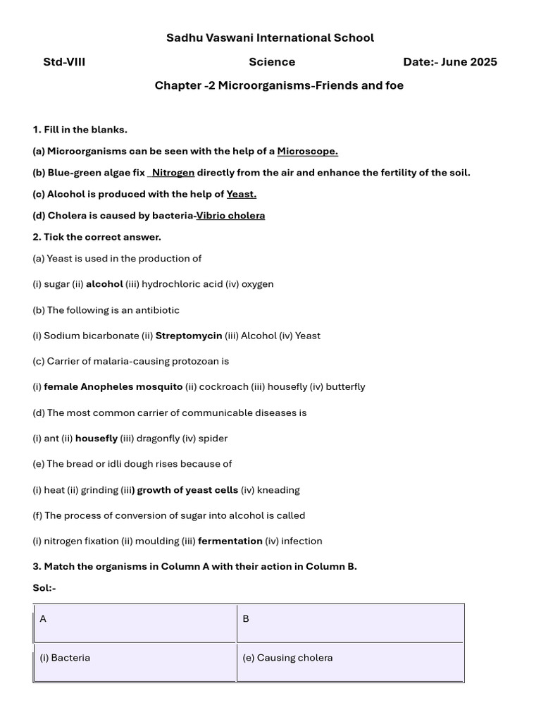 Microorganisms: Class 8 Overview | PDF | Microorganism | Bacteria