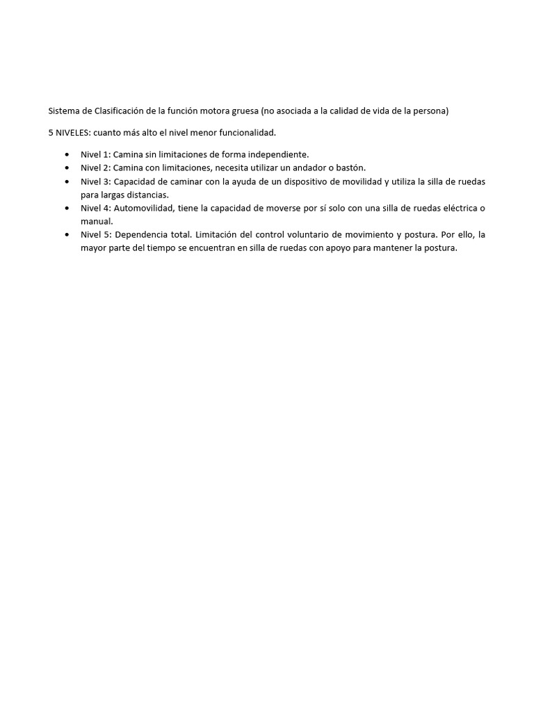 Clasificación GMFCS en 5 Niveles | PDF