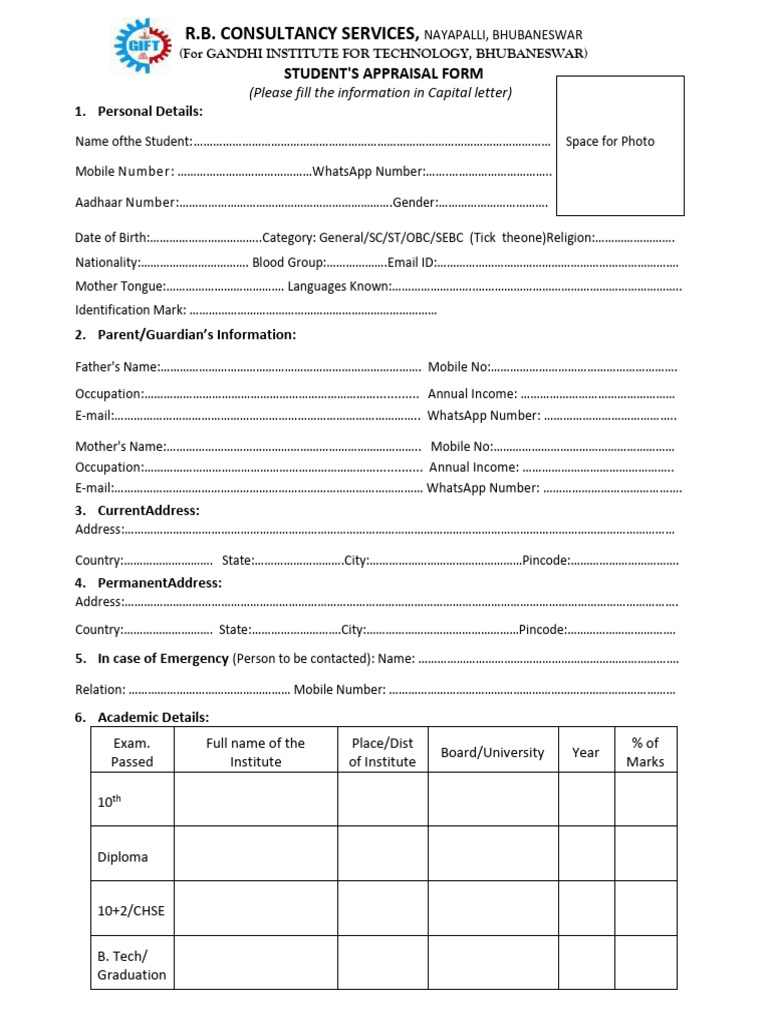 Student Admission Form Template | PDF