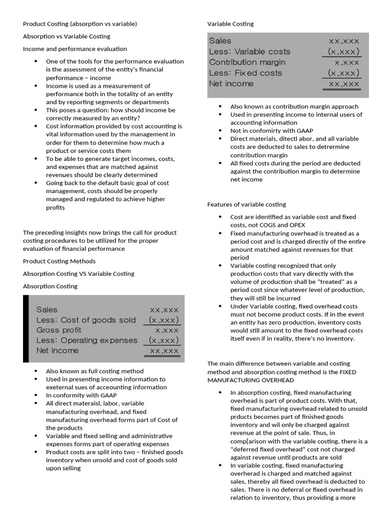 Absorption vs Variable Costing Explained | PDF | Cost Of Goods Sold ...