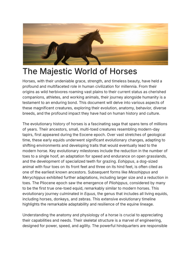 Exploring the Majestic World of Horses | PDF | Horses | Equus (Genus)